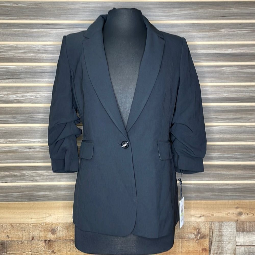 Dkny Petite Plaid Cuffed-Sleeve Blazer-4P